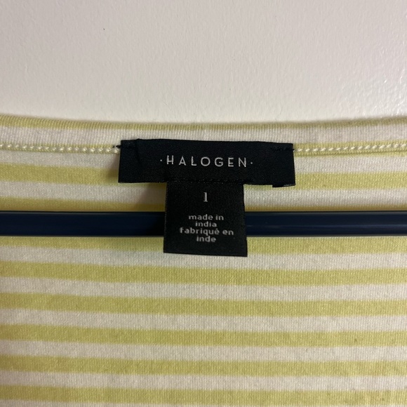 Halogen NWT Green and White Striped Boxy 3/4 Sleeve Blouse - Picture 2 of 3